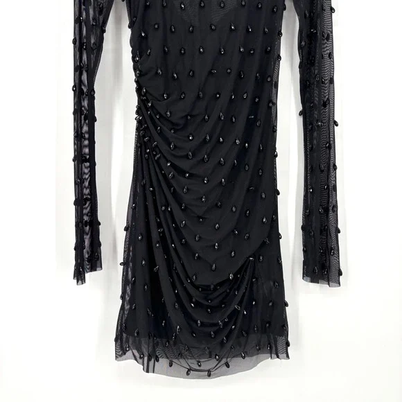 H&M Studio 2023 Beaded Mesh Mini Dress Long Sleeve Party Cocktail Mock Neck - Picture 6 of 14